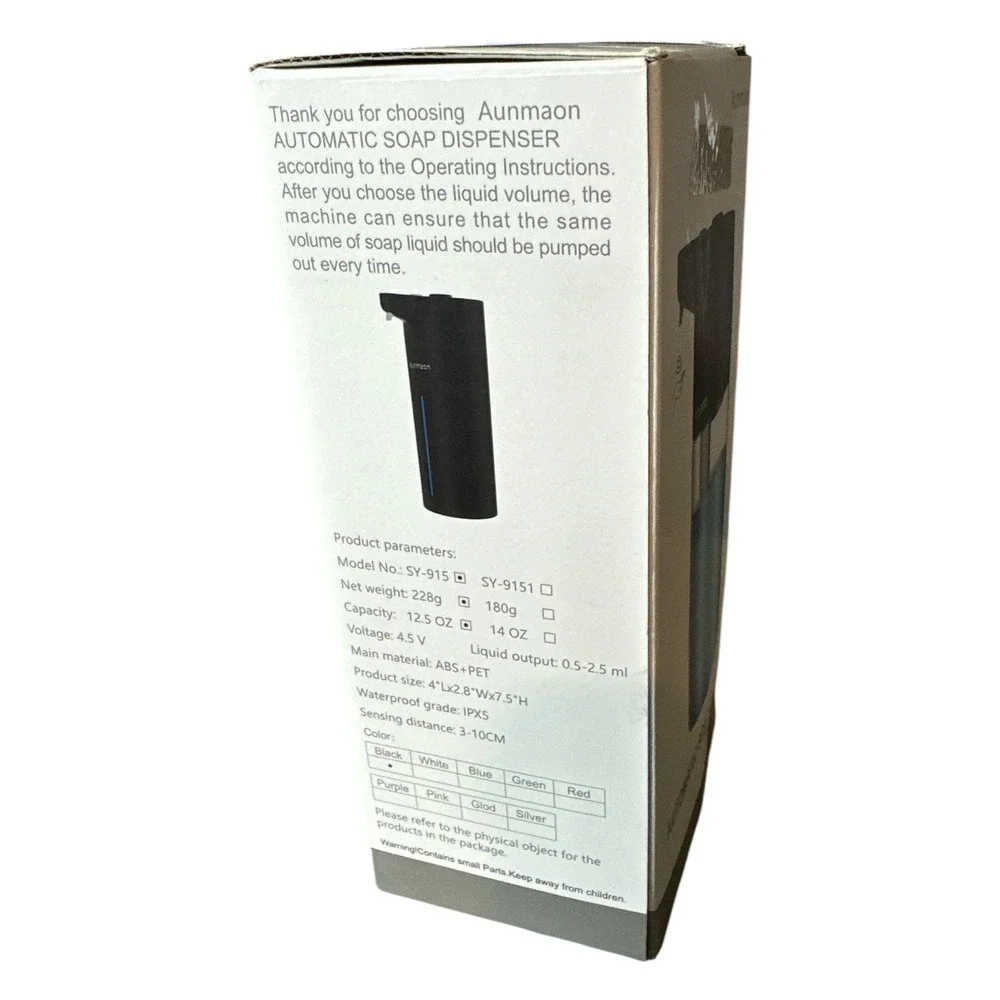 Aunmaon Automatic Soap Dispenser Touchless Matte Black 12.5oz SY-915 NIOB